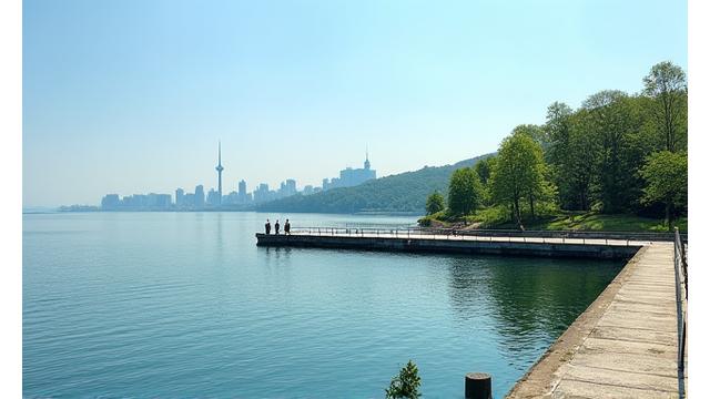 Bluffer's Park beach and marina area with the Scarborough Bluffs in the background.
